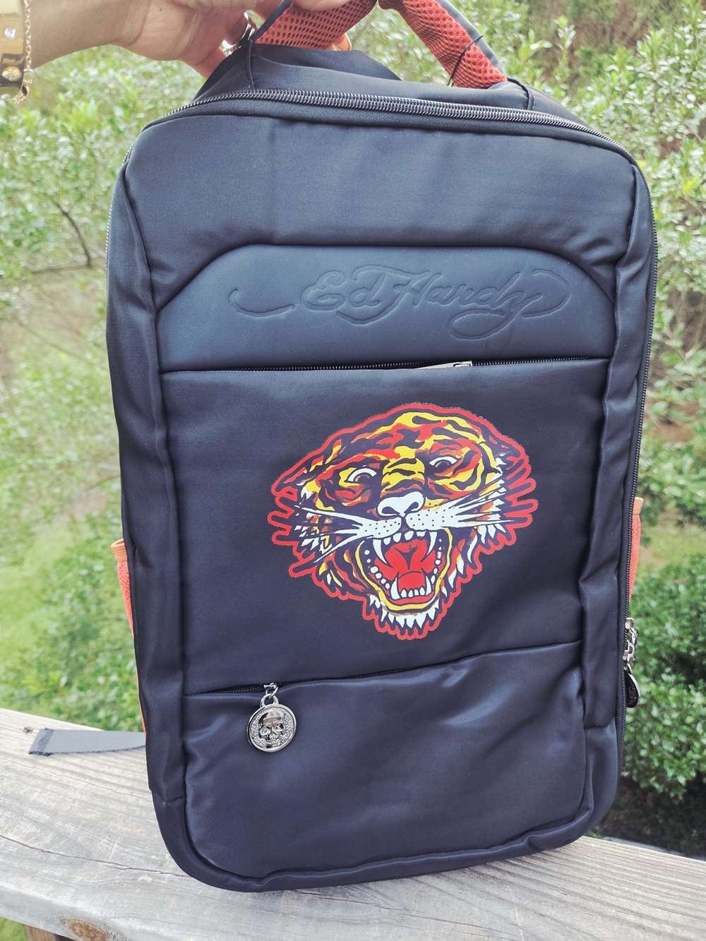 Ed Hardy Black Backpack with Vibrant Tiger Graphic